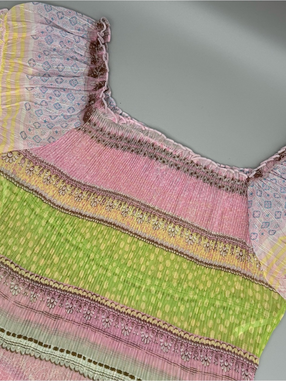 Jaipur Micro Pleat Crinkle Top Women’s XL Y2K Festival Sheer Rainbow Fairycore